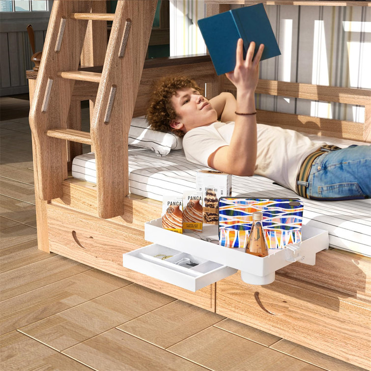 Foldable Bunk Bedside Shelf For Upper Bedside Table With Drawers White